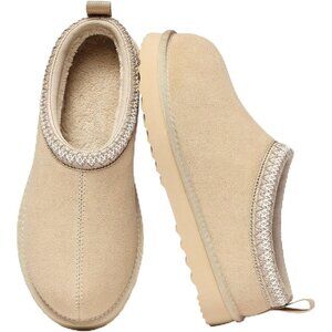 Women's Sand/Terry Suede Fuzzy Slippers for Winter Warm House Shoes Cozy Boots